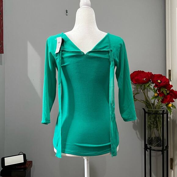 NEW Ann Taylor Tricot Knit Chiffon 3/4 Sleeve Tie Bow Layering Sweater XXSP NWT - Picture 4 of 16